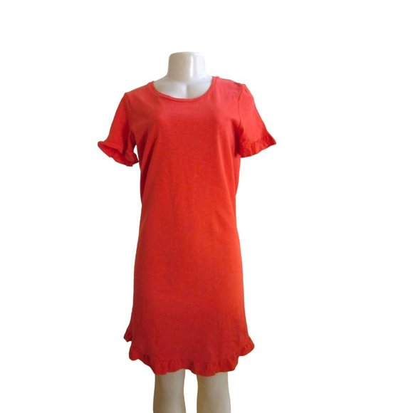 Boden Emily Jersey Knit Blood Orange Ruffle T-Shirt Style Dress in Size 6R - Picture 1 of 6